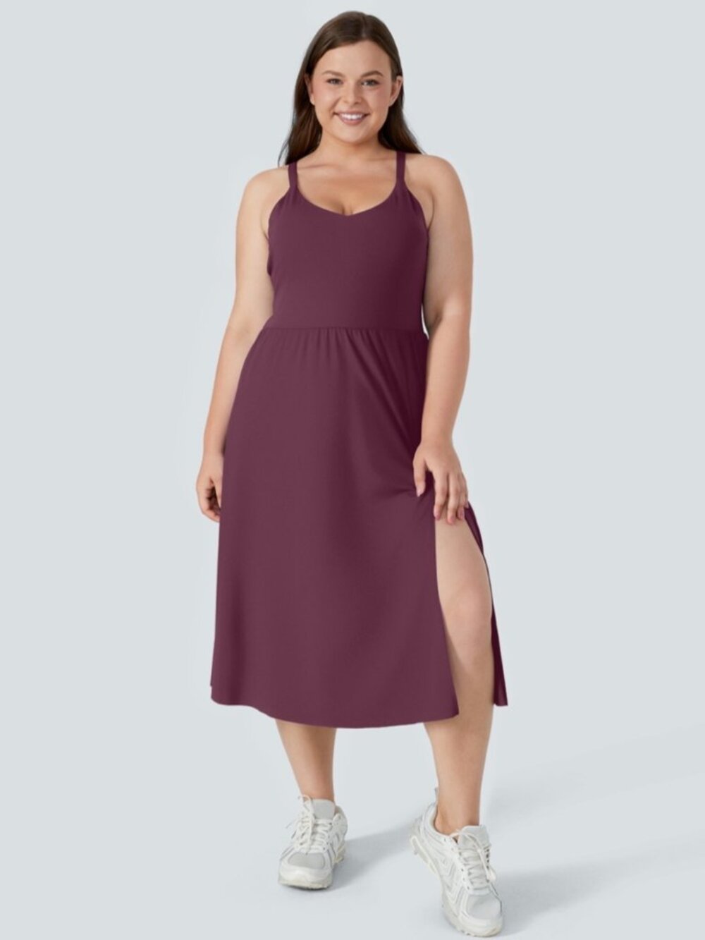 NWT LADIES SIZE 1X HALARA FIG RACERBACK MIDI CHILL DRESS LA LAND SLIT POCKETS
